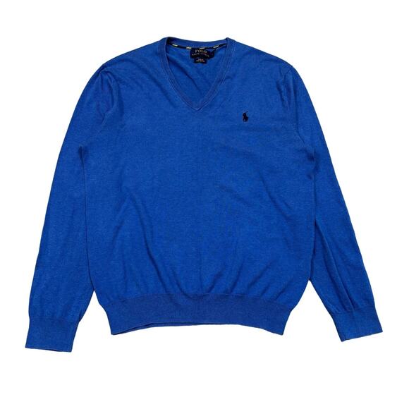 Polo Ralph Lauren Slim Fit Pima Cotton V Neck Sweater Men's Medium Preppy - Picture 1 of 9